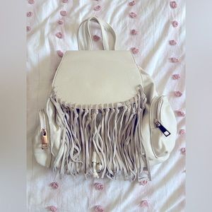 Leather fringe backpack purse